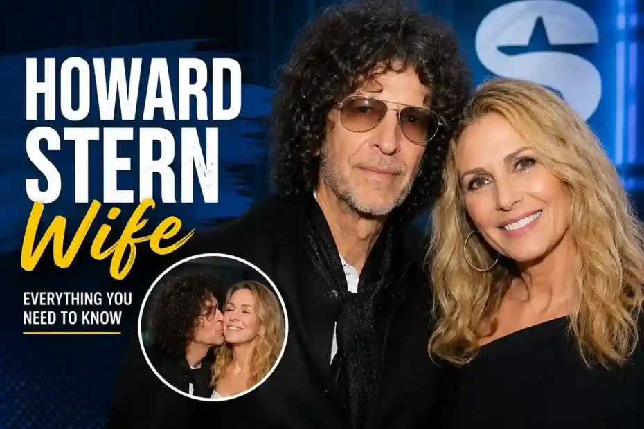 Howard Stern posing with his wife Beth Ostrosky Stern at a red carpet event.