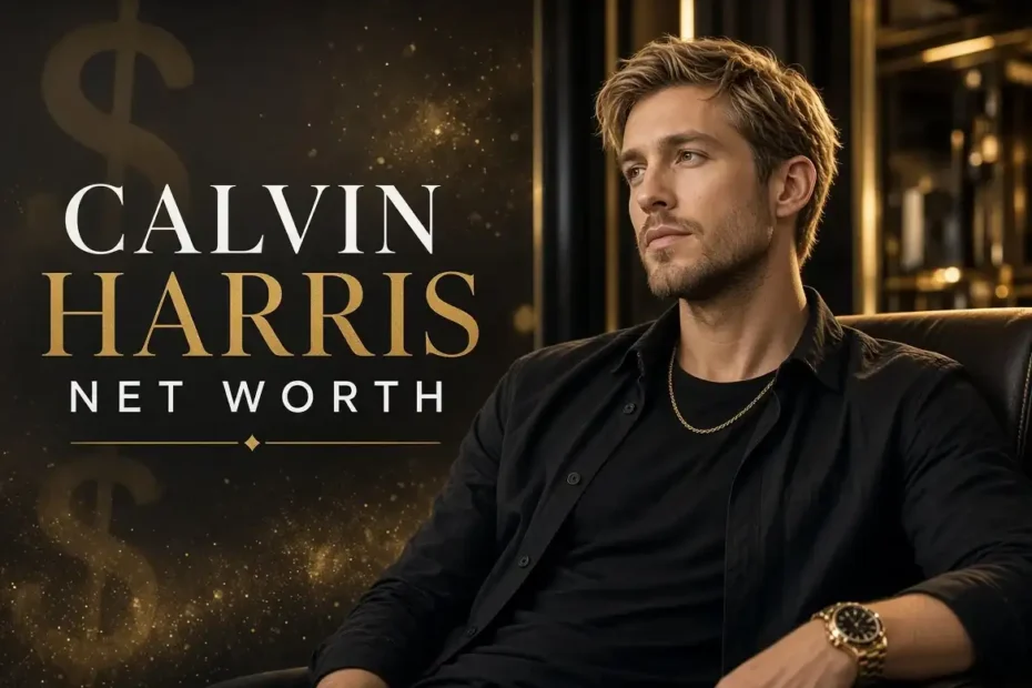 Calvin Harris net worth 2026 – Portrait of the Scottish DJ and music producer in luxury setting with wealth theme