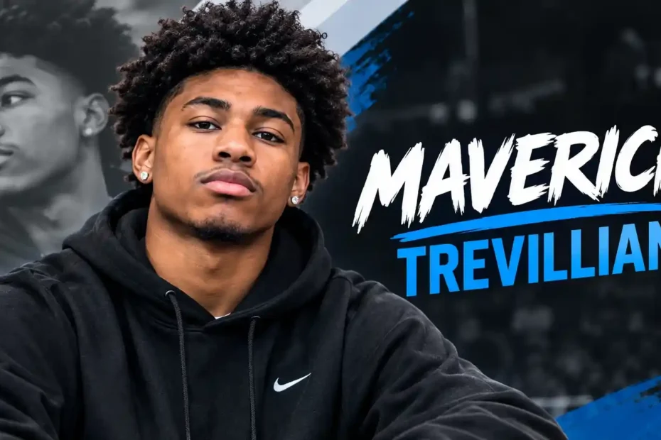Maverick Trevillian in black Nike hoodie looking at camera with bold name text