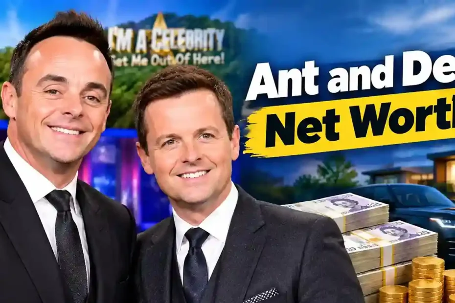 Presenters Ant and Dec smiling together on set, representing their massive net worth, ITV salary, and television hosting career.